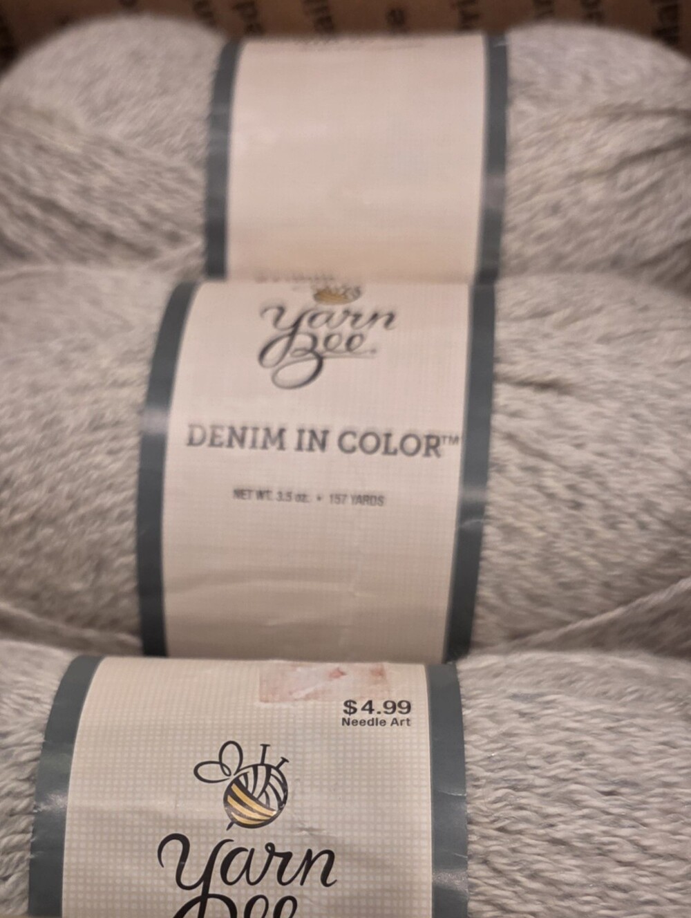 Yarn Bee "Denim in Color" Light Heather Gray Yarn - 3 Skeins